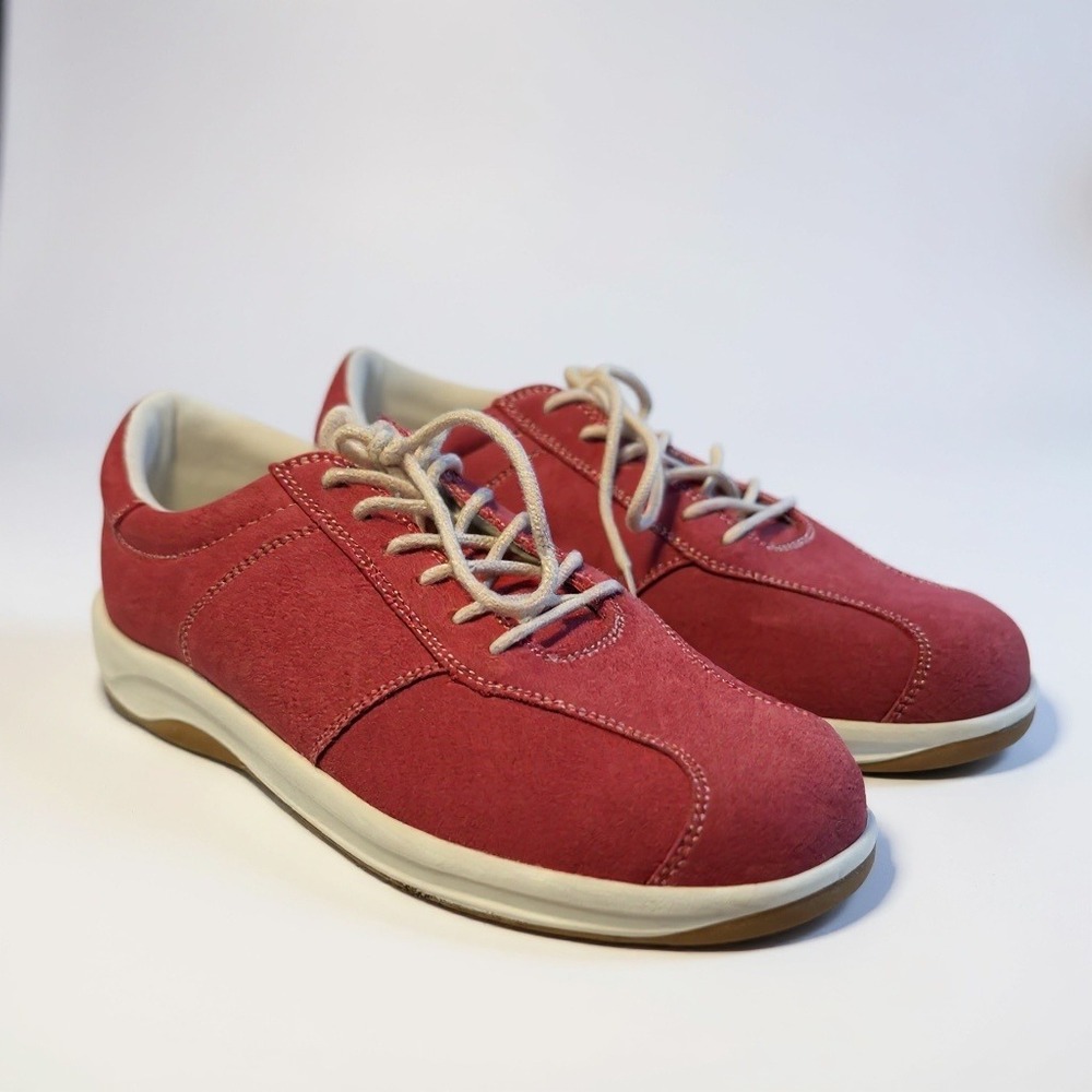 Lands' End Suede Sneakers 8B Red Lace Up Low Top‎ Casual Gorpcore Preppy